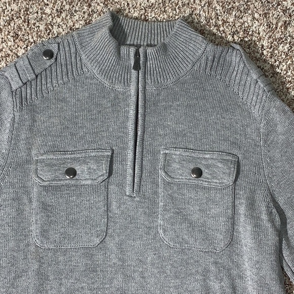 Apt 9 Gray Military Style 1/4 Zip Sweater Size M - Picture 2 of 5